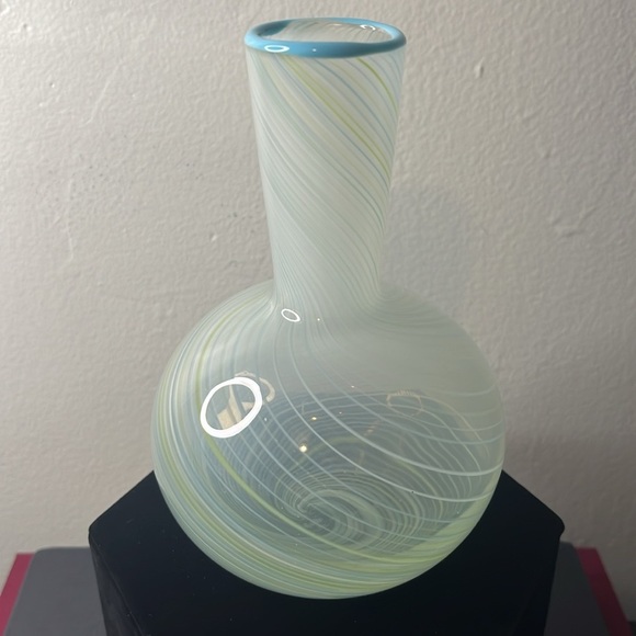 Dansk Blue and Green Mezza Filigrana Swirl Vintage 90s Art Glass Gourd Vase - Picture 4 of 8